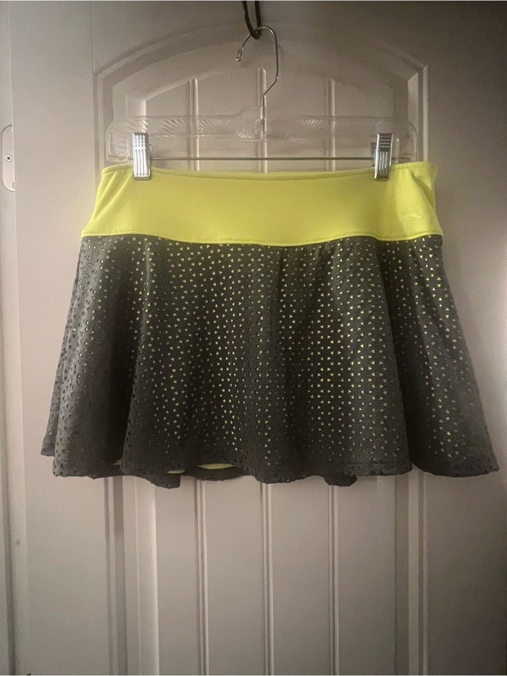 Slazenger Neon Yellow and Gray Lazer Cut Skater Golf Skirt, built in shorts, Med